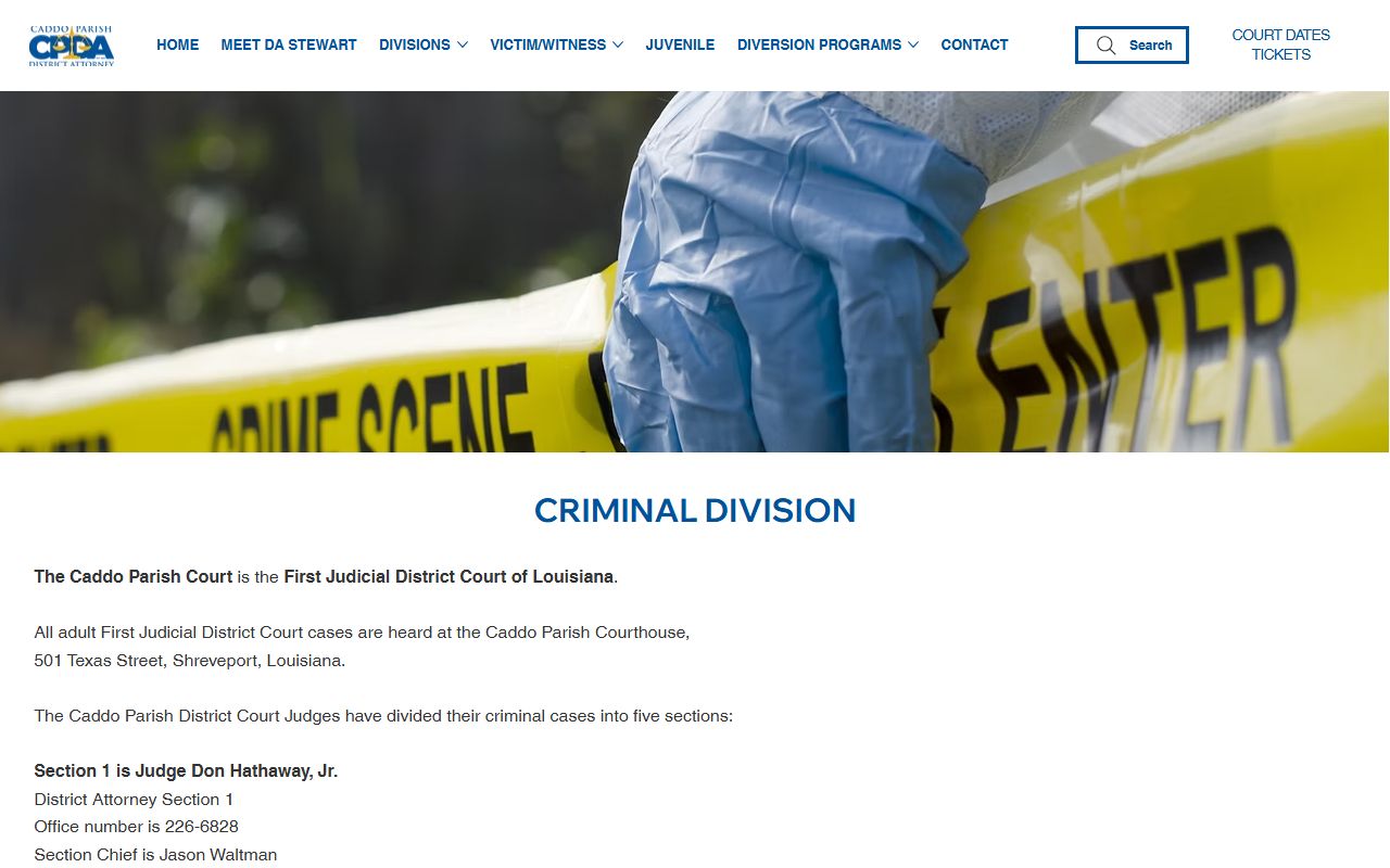 Caddo Parish court records after jail arrest district attorney criminal division