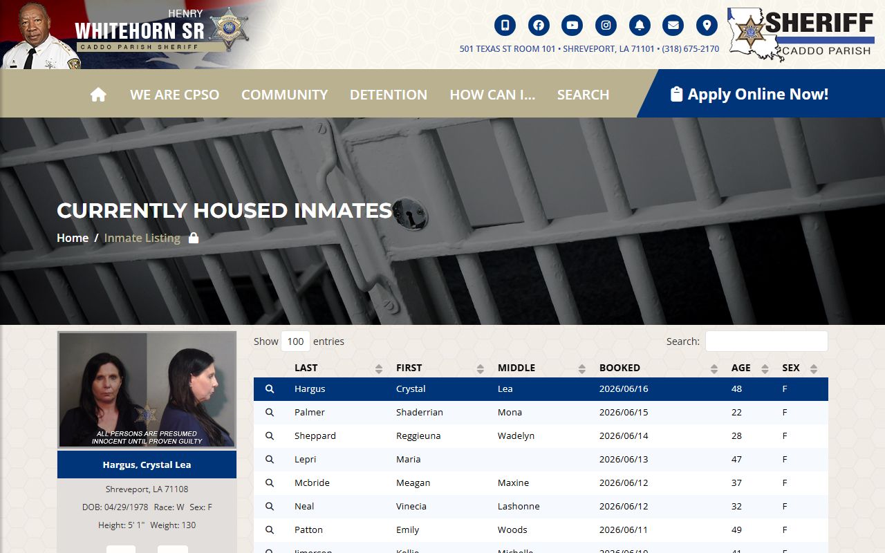Caddo Parish jail mugshots and booking photos on sheriff roster